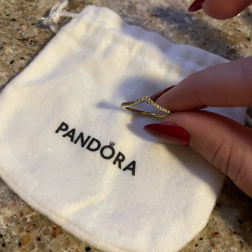 Pandora Sparkling Wishbone Ring Gold